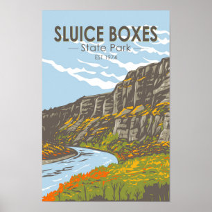 Poster Sluice Boxes State Park Montana Vintage
