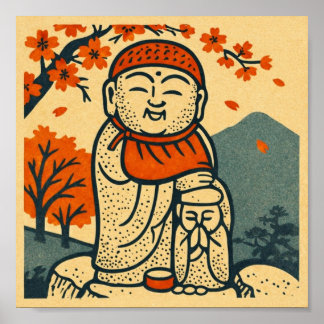 Poster Smiling Jizo Guardian  – Japanese Folk Art 