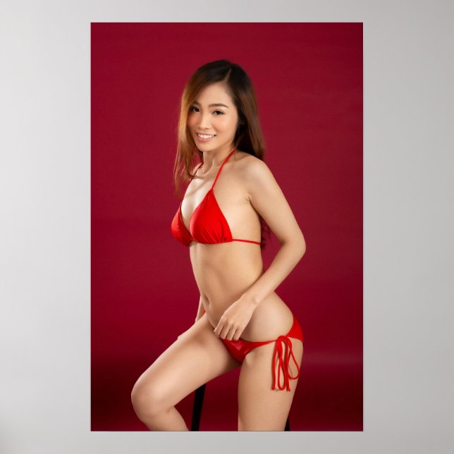 Poster Smiling Woman In Red Bikini (Devant)