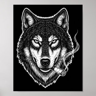 Poster Smoking wolf funny meme vintage cigarette designSm