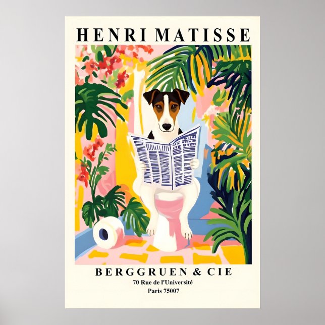 Poster Smooth Fox Terrier On a Toilet - Funny Matisse (Devant)