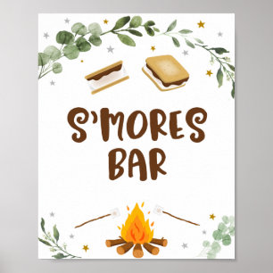 Poster S'mores Bar Camping Campfire Verdure Anniversaire