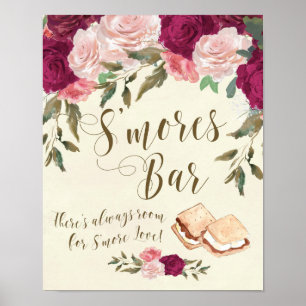 Poster Smores Bar signe ivoire fleurie mariage barbecue