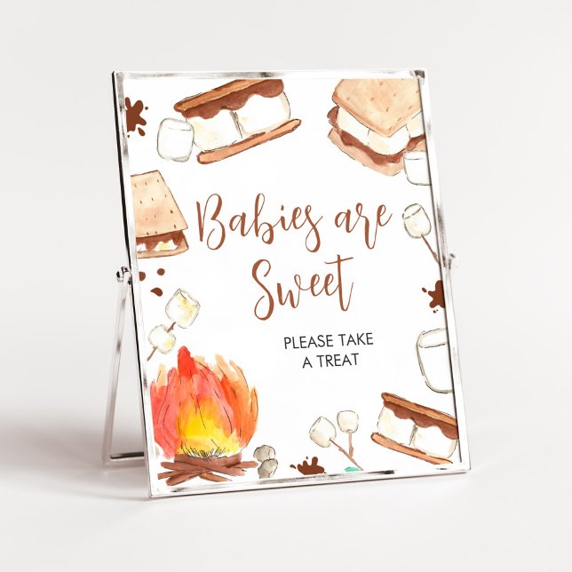 Poster S'mores Camping Baby shower Les bébés sont doux (Smore Fun Baby Shower Babies are Sweet Sign)