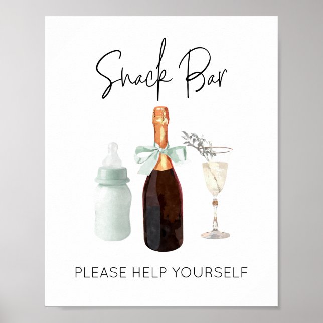 Poster Snack Bar Sign for Baby shower Green Sip & See (Devant)