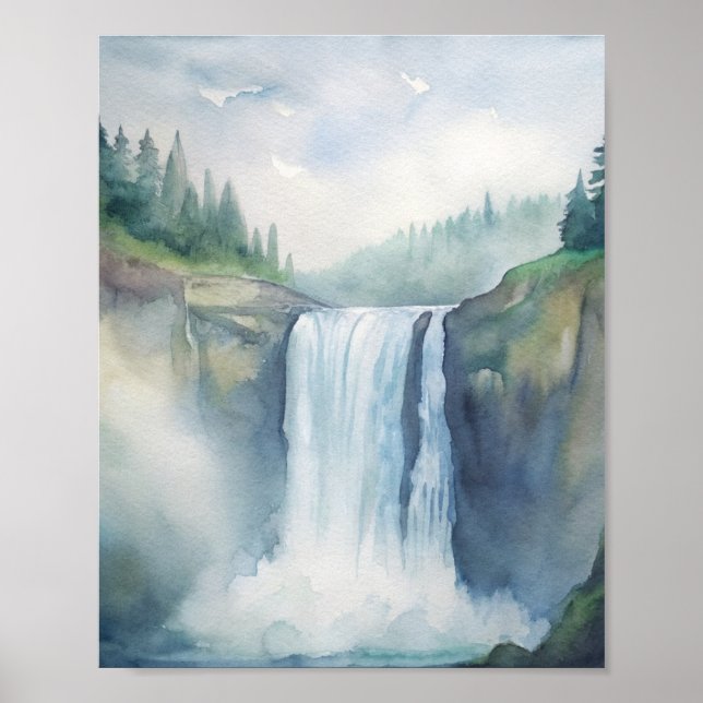 Poster Snoqualmie Falls, WA Aquarelle Peinture (Devant)