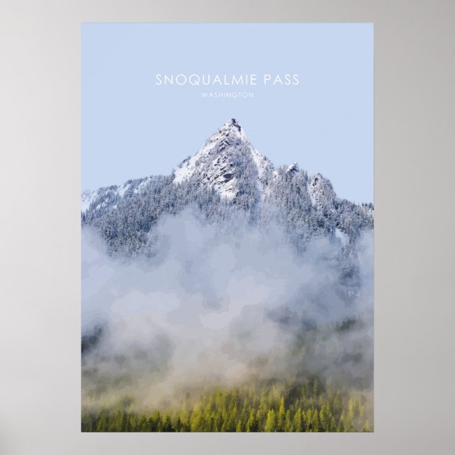 Poster Snoqualmie Pass, Washington Illustration de voyage (Devant)