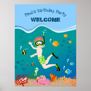 Poster Snorkeling avec poisson tropical garçon fête d'ann