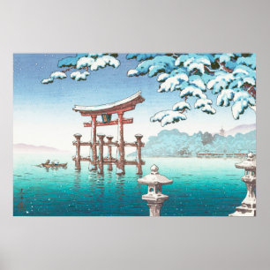 Poster Snow at Miyajima hanga winter scenery watererscape