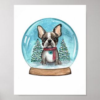 Poster Snow Globe Boston Terrier Art