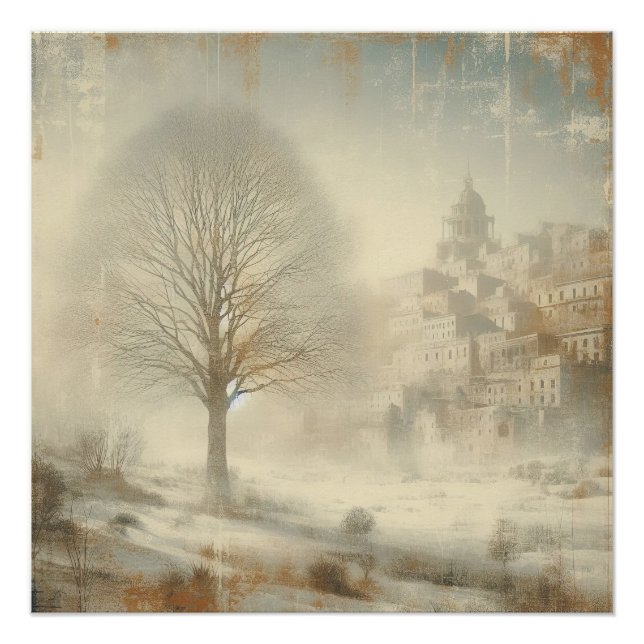 Poster Snow In Winter Landscape Old Photo Graphic Design (Devant)