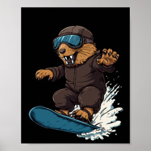 Poster Snowboard Animaux - Castor Sur Snowboard Snowbo
