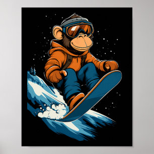 Poster Snowboard Animaux - Singe Sur Un Snowboard Snowbo
