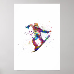 Poster Snowboard en aquarelle