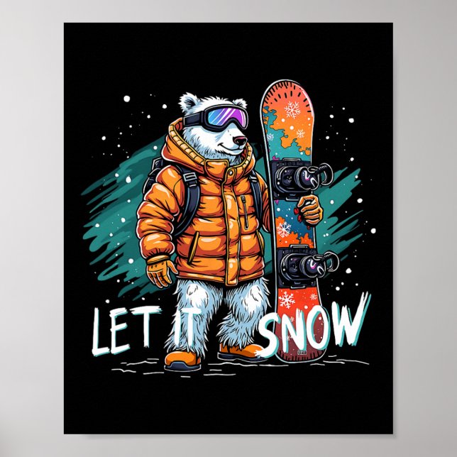 Poster Snowboard Ours polaire Hiver Amusant Arctic Advent (Devant)
