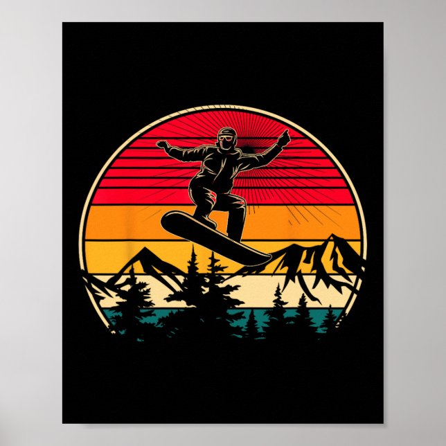 Poster Snowboard Retro Sunset Style Snowboard Winter S (Devant)