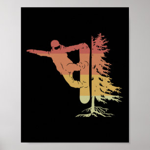 Poster Snowboard Snowboard Avec Arbre Hors Piste