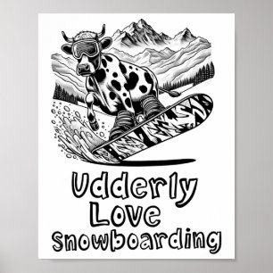 Poster Snowboard Vache Shredding Les Pistes - Snowboard