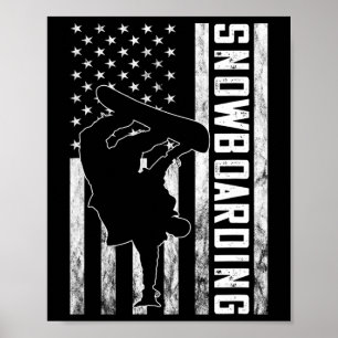 Poster Snowboard Vintage États-Unis Drapeau Amérique Snow