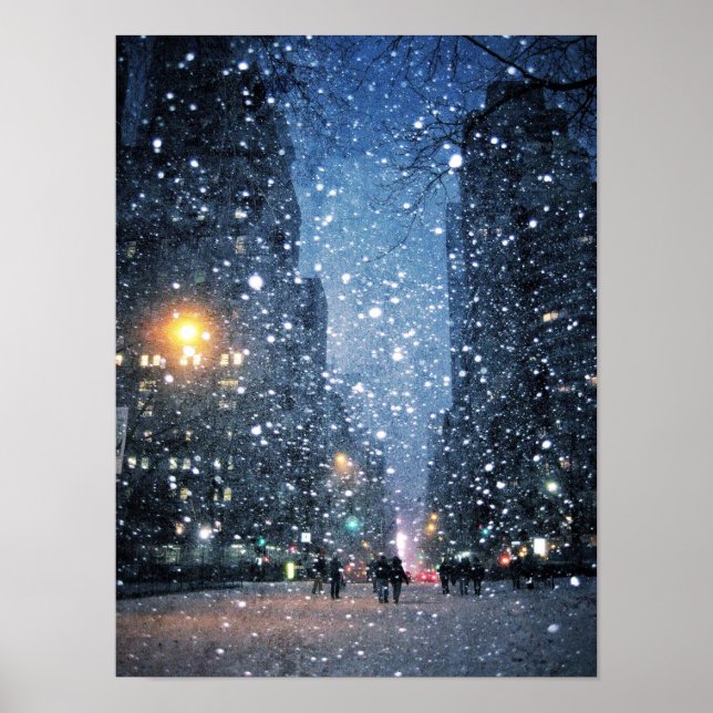 Poster Snowfall de la ville nocturne (Devant)