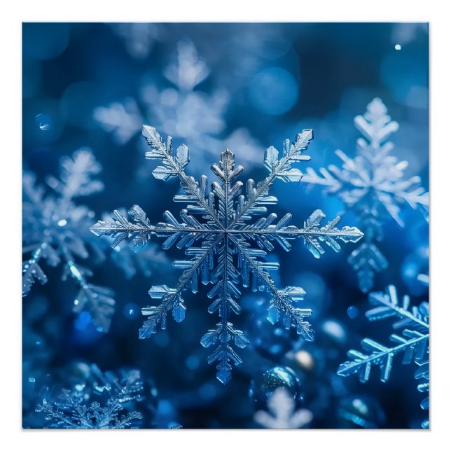 Poster Snowflakes De Noël En Art numérique Couleur Bleue (Devant)