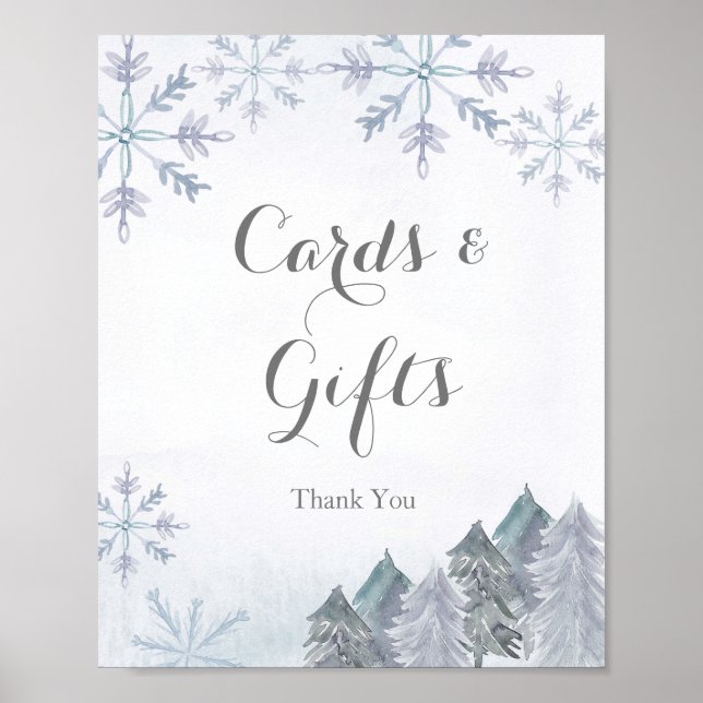 Poster Snowflakes d'hiver Cartes et signe cadeau (Devant)