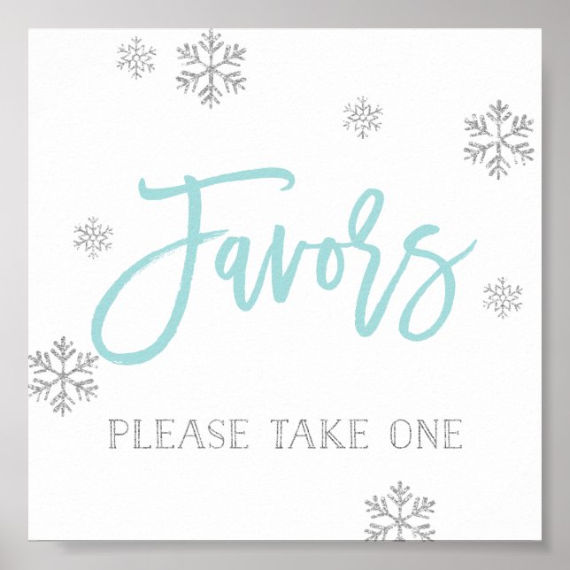 Poster Snowflakes en argent et Symbole Blue Chic Favour (Devant)