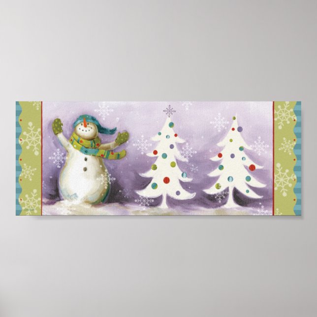 Poster Snowman avec des mitaines d'hiver et des arbres de (Devant)