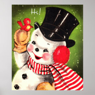Poster Snowman avec oiseau