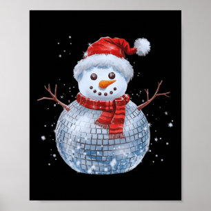 Poster Snowman Christmas Retro Santa Hat Disco Ball Match