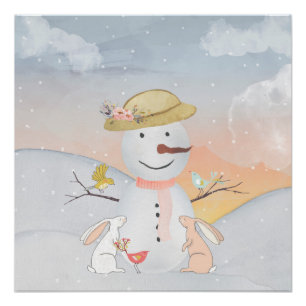 Poster Snowman et Winter Woodland Friends