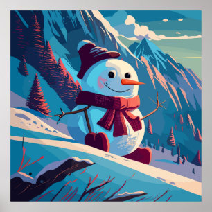 Poster Snowman grimpe dans les montagnes à Noël