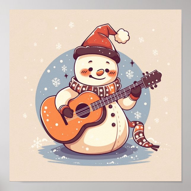 Poster Snowman jouant de la guitare (Devant)