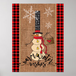 Poster Snowman Joyeux Noël avec Plaid et Burap