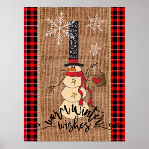 Poster Snowman Joyeux Noël avec Plaid et Burap