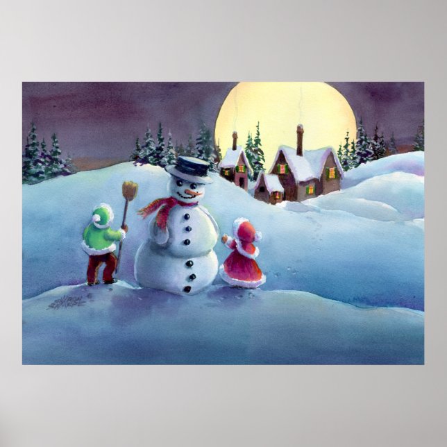Poster SNOWMAN & KIDS par SHARON SHARPE (Devant)