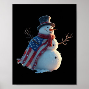 Poster Snowman Patriot Américain Célébration Drôle Snowma