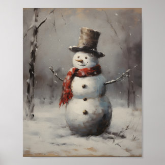 Poster Snowman Souriant Portant Casquette & Écharpe Rouge