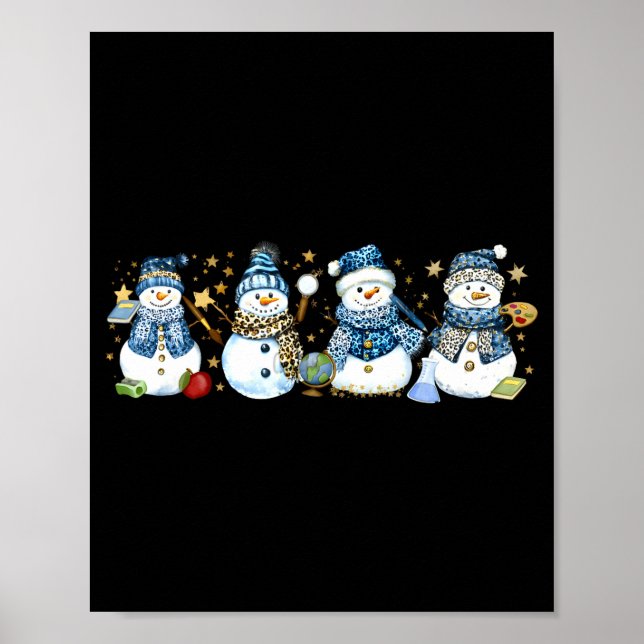 Poster Snowman Teacher Winter Leopard Clroom Cute Blue St (Devant)