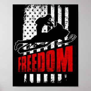 Poster Snowmobile Snowmobiling Freedom Flag USA