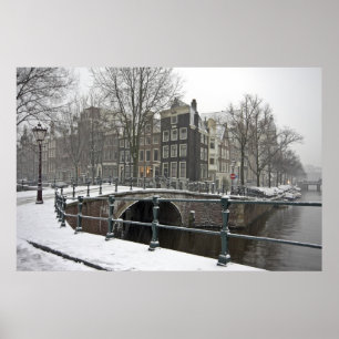 Poster Snowy Amsterdam dans la Pays-Bas en hiver