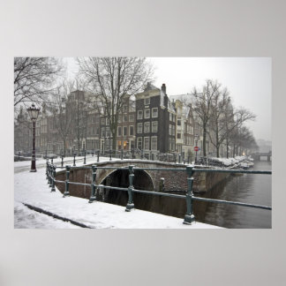 Poster Snowy Amsterdam dans la Pays-Bas en hiver