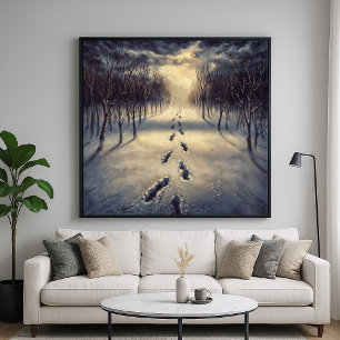 Poster Snowy Footprint Path - Melancholy Painterly Style