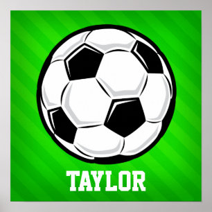 Poster Soccer Ball; Néon Green Stripes