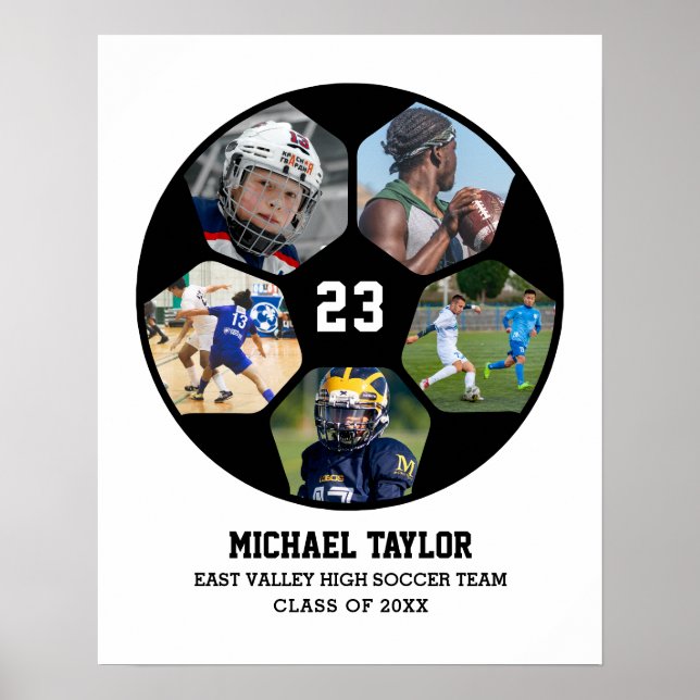 Poster Soccer Ball Senior Graduation Sports Photo Collage (Devant)