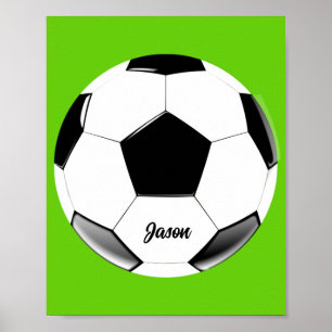 Poster Soccer Ball with Name Lime Green  