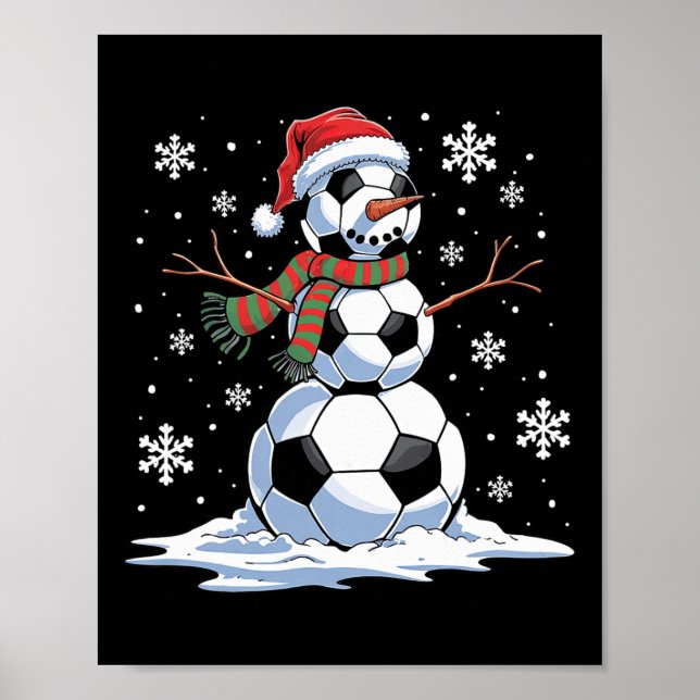Poster Soccer Snowman Soccer Joueur Santa Hat Noël F (Devant)
