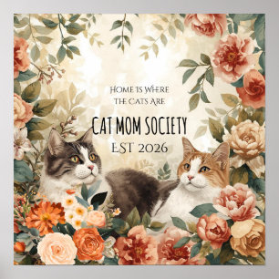 Poster Société de maman de chat botanique vintage Décor d