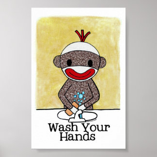 Poster Sock Monkey Salle de bain Rappel Lavez vos mains 4