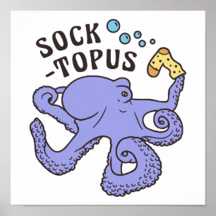 Poster Socktopus Bleu Octopus Avec Sock Funny Meme